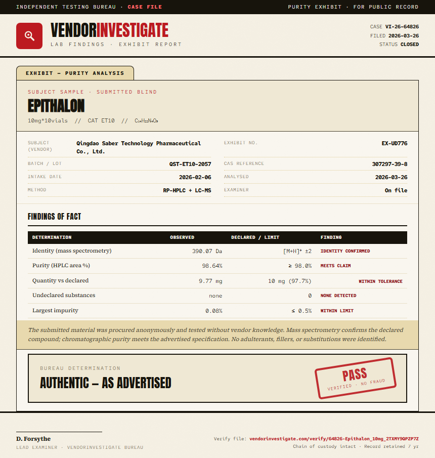 Epithalon Purity (HPLC) report by VendorInvestigator